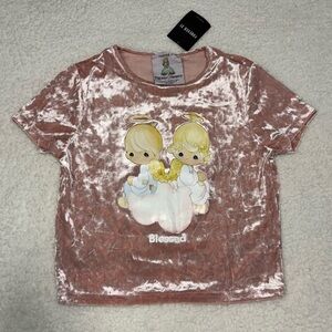 Forever 21 x Precious Moments Pink Velvet Graphic Baby Tee